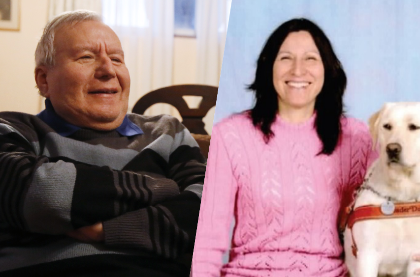 Jorge Muñoz y a Ruth Espinoza, escritores con discapacidad visual. 