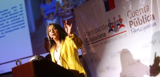 Ministra de Desarrollo Social durante la presentación de la Cuenta Pública Participativa.