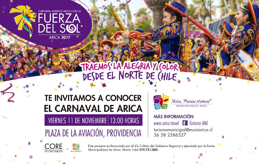Afiche Carnaval Andino con la Fuerza del Sol – Arica 2017 en Santiago